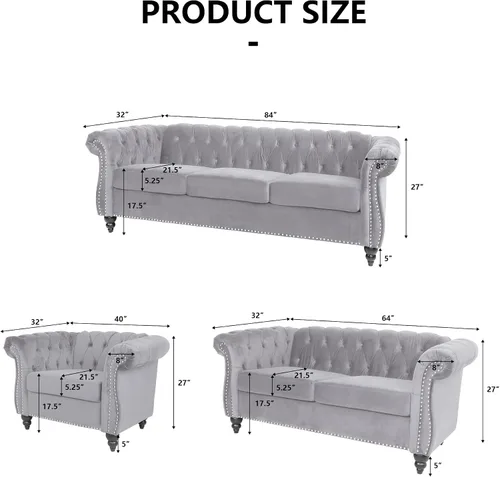 Vista 2 de QHITTY Sofá de Acento, Sofá Biplaza Chesterfield Moderno de Terciopelo, Sofá Tapizado con Respaldo Capitoné para Muebles de Sala de Estar (Gris)