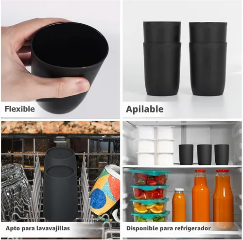 Vista 5 de Topsky Paquete de 4 vasos de baño – Plástico reutilizable para cepillo de dientes, enjuague bucal, cepillado Negro 4 piezas