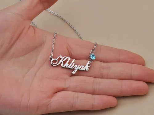 Vista 7 de GR35Z9 Collar con colgante con nombre personalizado con piedra natal para ella