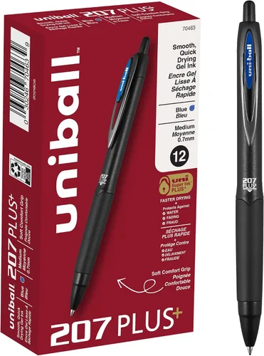 Vista 18 de Uniball Signo - Bolígrafo de gel retráctil, mediano de 0.028 in, tinta azul, barril con detalles azul/metálico, docena (paquete de 12)