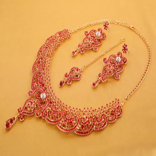 Vista 33 de Conjunto precioso de collar con look real Indian Bollywood, maravillosamente decorado, conjunto de collar adornado para mujer.