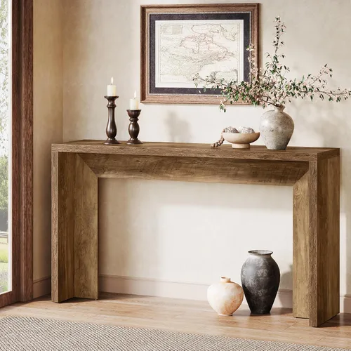 Vista 8 de Tribesigns Mesa consola de granja, mesa de sofá de madera de 55 pulgadas con almacenamiento para entrada, vestíbulo, pasillo, sala de estar, fácil