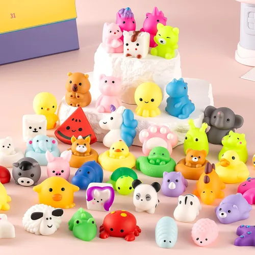 Vista 2 de Paquete de 25 juguetes esponjosos, mini mochi squishies para niños, lindos juguetes esponjosos, juguetes sensoriales suaves, juguetes esponjosos