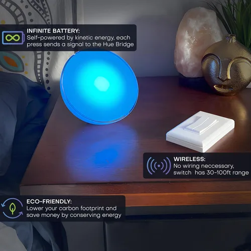 Vista 3 de RunLessWire Haga clic para Philips Hue – Interruptor de luz inteligente inalámbrico sin batería, rango de 30 pies – Funciona de forma nativa