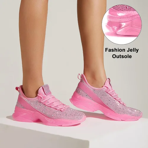 Vista 6 de BELOS Zapatos de mujer con strass de malla sin cordones para caminar, elegantes, con brillo, tenis transpirables