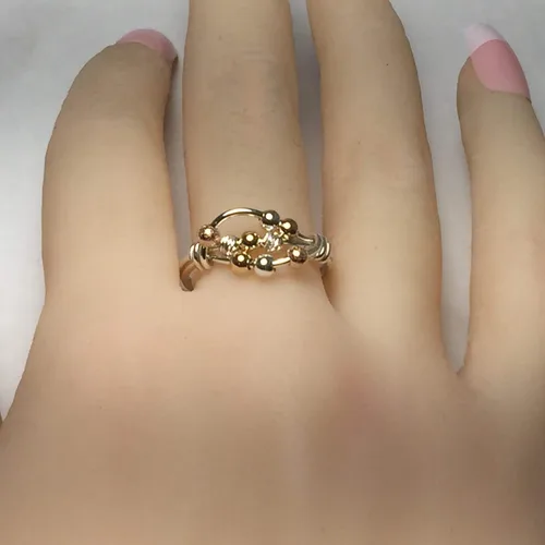 Vista 2 de Anillo de preocupación, anillo de ansiedad, anillo giratorio, plata argentium con cuentas, relleno de oro amarillo o rosa de 14 quilates