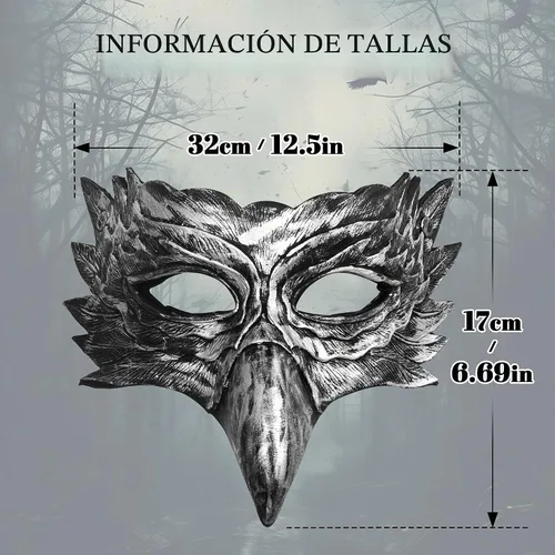 Vista 6 de Máscara de cuervo de plumas para adultos, accesorio de disfraz de pájaro de Gris