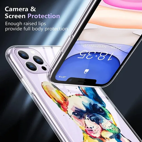 Vista 3 de Funda compatible con iPhone 14 Pro, funda de teléfono de Bulldog francés de acuarela, TPU suave, a prueba de golpes, transparente, regalo