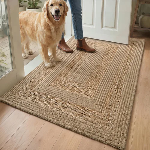 Vista 11 de DEXI Tapete de yute de 24 x 36 pulgadas, tapete tejido para entrada Marrón topo claro
