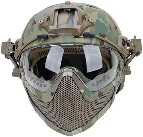 Vista 15 de PJ - Casco táctico rápido, casco protector de piloto, casco de paintball Airsoft con máscara extraíble y gafas