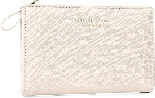 Vista 2 de JIUFENG Cartera con cremallera para mujer, con bloqueo RFID, multiusos, para monederos, tarjetero, monederos cortos Beige