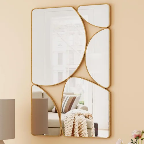 Vista 12 de SHYFOY Espejo de pared dorado antiguo, espejo decorativo asimétrico para decoración de pared, espejos ornamentados grandes irregulares para sala