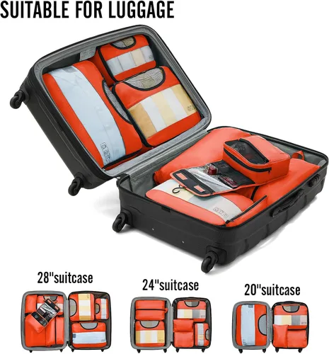 Vista 6 de Veken Juego de 8 cubos de embalaje para artículos esenciales de viaje, bolsas organizadoras de maleta en 4 tamaños, accesorios de equipaje de mano