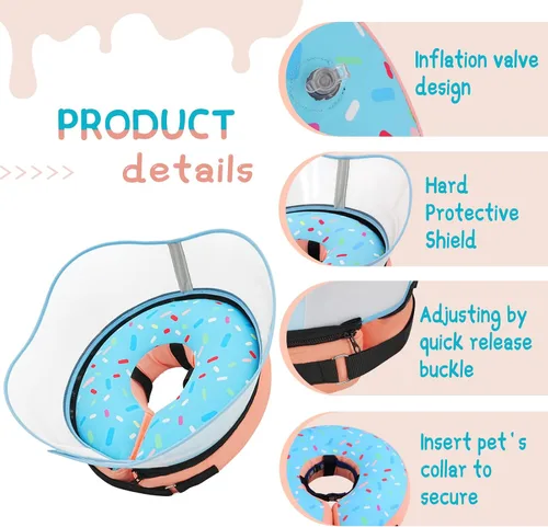 Vista 7 de Supet Collar de Cono Inflable Elevado para Perros para Evitar que se Laman, Alternativa de Cono Suave para Perros Después de Cirugía, Collar de Dona