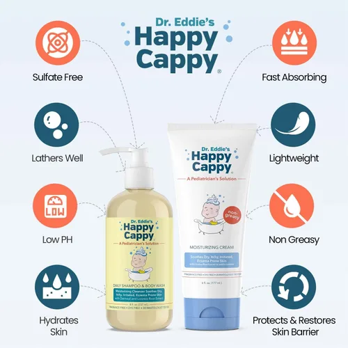 Vista 2 de Happy Cappy Paquete de champú para bebés y gel de baño y crema hidratante - Eczema Body Wash y loción para niños, niños pequeños, adultos, ayuda