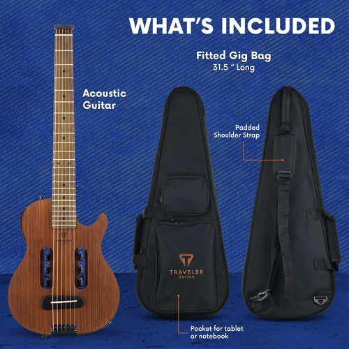 Vista 6 de Traveler Guitar Escape Mark III - Guitarra acústica de caoba Acústica portátil con amplificador de auriculares integrado Guitarra sin cabeza a