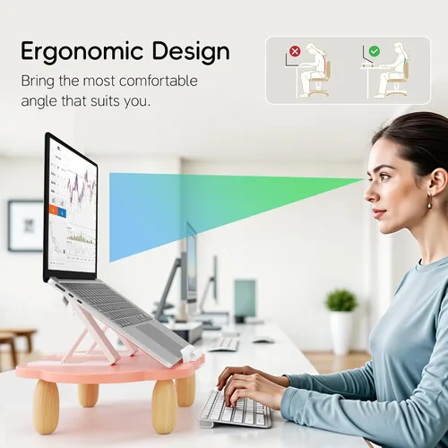 Vista 6 de AFOOYO - Soporte ajustable de madera para laptop, soporte de computadora ergonómico con ángulos de altura, soporte elevador en forma de nube