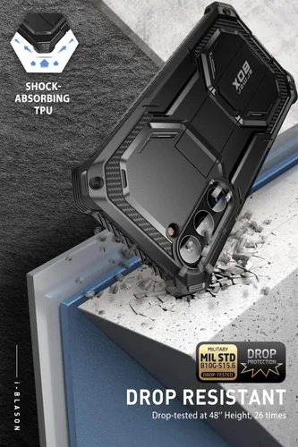 Vista 4 de i-Blason Armorbox - Funda para Samsung Galaxy S23 con soporte y clip para el cinturón, protector de pantalla integrado, 2 marcos frontales