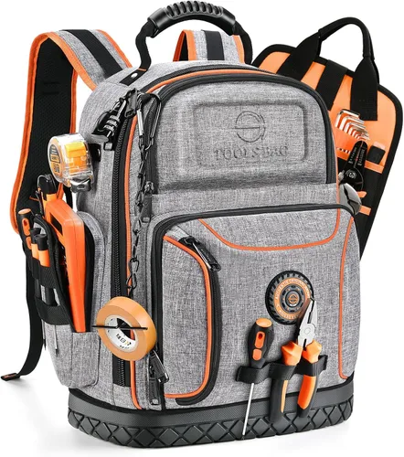 Vista 10 de Mochila para herramientas, mochila de herramientas para hombres, mochila de herramientas HVAC de construcción resistente para herramientas
