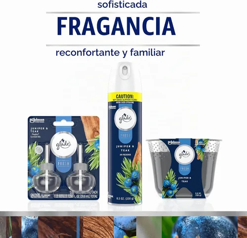 Vista 7 de Glade Ambientador en aerosol, enebro y teca, colección fresca, 8.3 onzas, 6