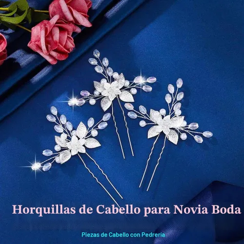 Vista 2 de HEREAD Pinzas para el pelo de boda con perlas para mujer (paquete de 3)