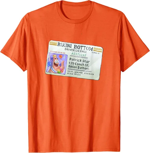 Vista 67 de SpongeBob SquarePants Camiseta con logotipo de Patrick Star Driver License King, Negro