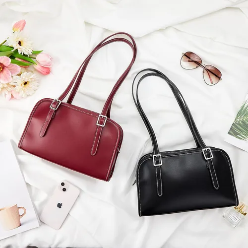 Vista 8 de KALIDI - Bolso de hombro de piel con cremallera Swing para mujer Café