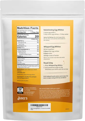 Vista 2 de Judee's Gluten Free Proteína en polvo de clara de huevo seca, pasteurizada, certificado USDA, sin OMG, sin gluten, sin nueces, proteína de huevo