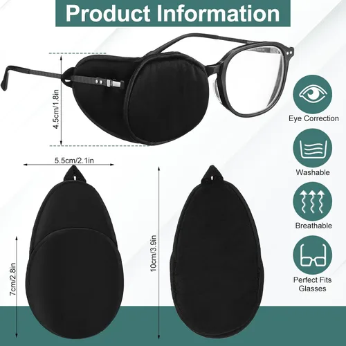 Vista 4 de Nuanchu 6 parches de seda para ojos para adultos, hombres, mujeres, anteojos, parches suaves para cubrir cualquier ojo (negro)