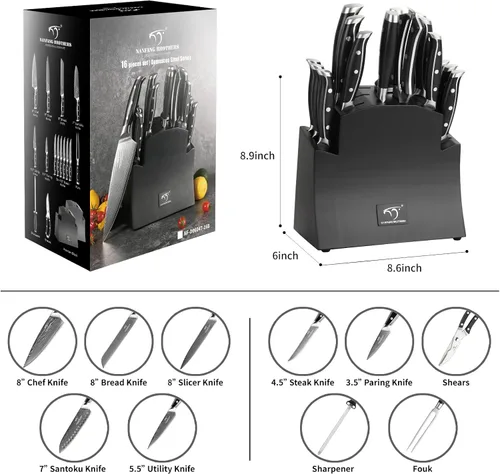 Vista 7 de VG10 - Juego de cuchillos de cocina de acero Damasco de 67 capas con asas de triple remache, 6 cuchillos de carne, tenedor de carne, afilador