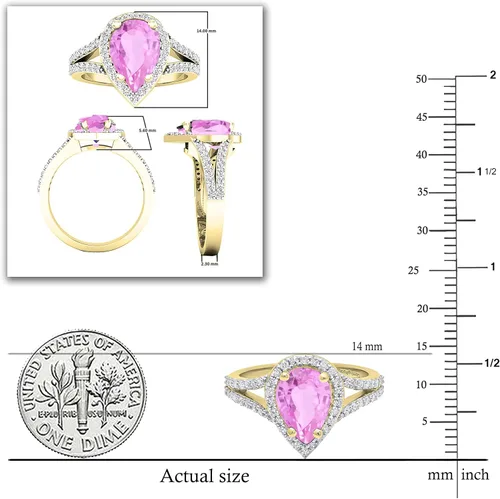 Vista 61 de Dazzlingrock Collection Anillo de compromiso con forma de lágrima y diamante blanco natural redondo de 0.45 quilates con halo de diamantes blancos