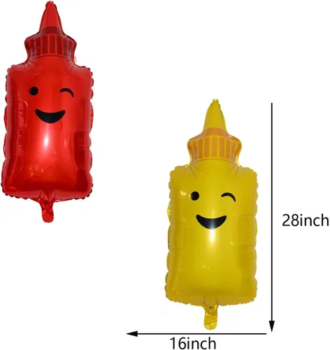 Vista 2 de 8 botellas de hamburguesa de ketchup para perros calientes, botellas de mostaza, globos de aluminio de Mylar para alimentos para cumpleaños