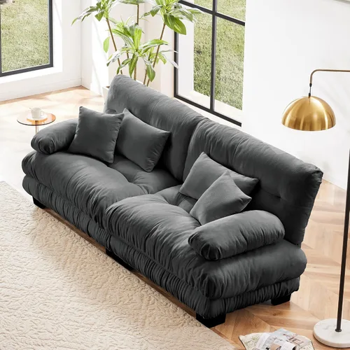 Vista 31 de Otomana beige para sofá modular modular, sofá individual, asiento otomano para sofá modular convertible, sofás de terciopelo para sala de estar