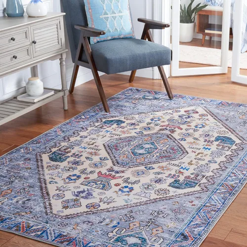 Vista 10 de SAFAVIEH Tucson Collection - Alfombra lavable de 2 pies 6 pulgadas x 8 pies, beige y gris, antideslizante, ideal para zonas de alto tráfico en sala