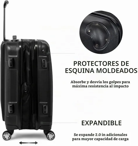 Vista 5 de Kenneth Cole REACTION - Maleta Renegade, ligera, rígida, expandible, de 8 ruedas giratorias, equipaje de viaje, Negro, Juego de 3 piezas