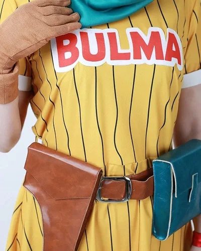Vista 5 de Cosplayfm Disfraz de anime para mujer vestido amarillo con bufanda y cinturón