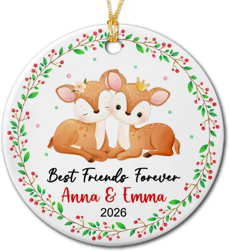 Vista 19 de Adornos de cerámica personalizados para los mejores amigos están atados con cuerdas de corazón, adorno personalizado de 2 amigos, adorno de buenos