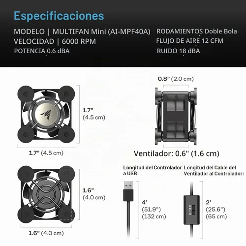 Vista 6 de AC Infinity MULTIFAN Mini, Ventilador USB Compacto de 40mm x 20mm, Certificado UL para Equipo VR, Acuario, Roku, Router, Raspberry Pi, Cosplay