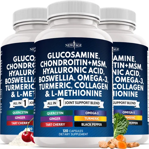 Vista 8 de Condroitina de glucosamina, MSM, curcumina de cúrcuma, colágeno, ácido hialurónico, Omega 3 – Suplemento de salud articular para hombres y mujeres