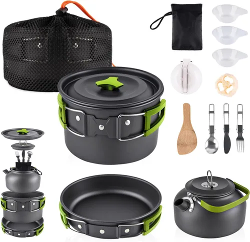 Vista 10 de aiGear Camping Cooking Set Cookware Mess Kit with Storage Bag Pot Pan Set Camping Accessories for Outdoor Camping Hiking Picnic Portable and