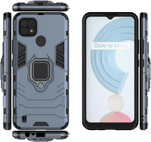Vista 3 de MaiJin Compatible con Oppo Realme C21, soporte de anillo de metal, a prueba de golpes, parachoques duro