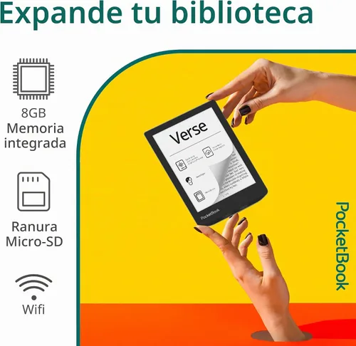 Vista 7 de PocketBook Verse E-Readers Pantalla táctil HD E-Ink Carta™ de 6 pulgadas amigable con los ojos Luz inteligente ajustable Hasta 1 mes