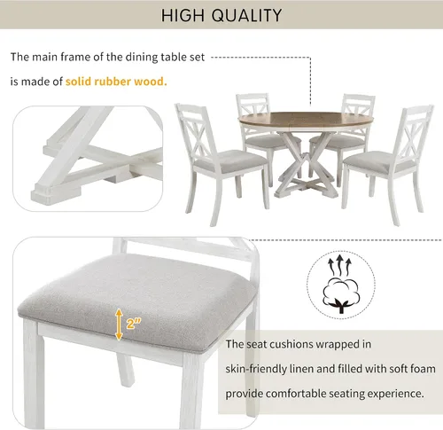 Vista 7 de Harper & Bright Designs Juego de mesa de comedor redonda de 5 piezas, juego de mesa de comedor retro con mesa redonda extensible y 4 sillas