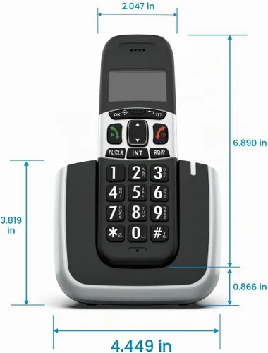Vista 6 de Teléfono inalámbrico Ornin D1004 para el hogar, tecnología ECO, pantalla LCD ámbar de 1.6 pulgadas, identificador de llamadas, botones grandes