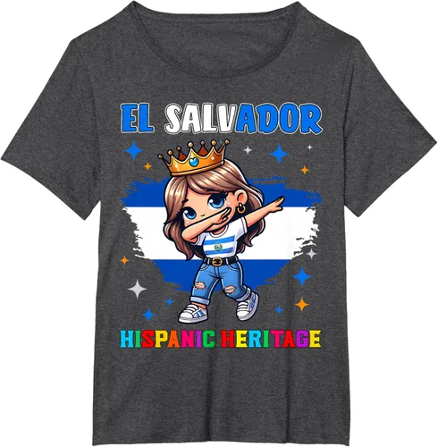 Vista 26 de Camiseta infantil El Salvador Dabbing Girl Hispanic Heritage Celebration, Negro