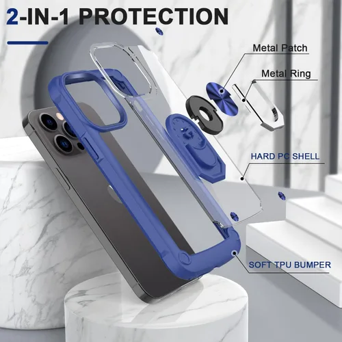 Vista 7 de Funda para iPhone 13 Pro con protector de pantalla, cristal transparente, antiamarillo, acrílico resistente, funda protectora de grado militar