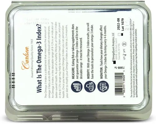 Vista 2 de Carlson Kit de prueba Omega-3, kit de prueba de índice Omega-3, mide los niveles de EPA y DHA, 1 kit