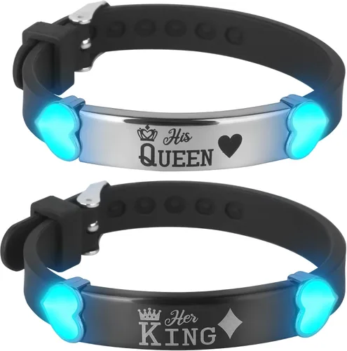 Vista 9 de 2 unids/set Herat Matching Pareja Pulseras Grow in the Dark English Letter Acero inoxidable Silicona Pulsera Novio Novia Esposa Regalo del Día