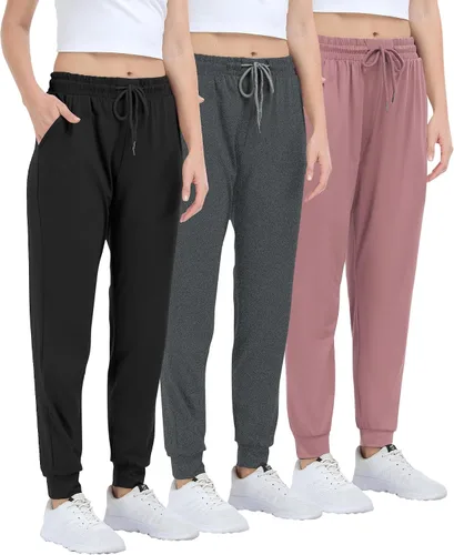 Vista 10 de Joggers para mujeres con bolsillos, pantalones deportivos para mujer para descanso, yoga, entrenamiento, correr, pantalones casuales, paquete de 3