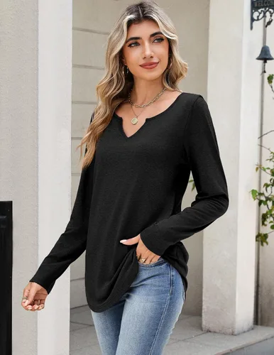 Vista 2 de Zeagoo Camisas de manga larga para mujer, blusas casuales con cuello en V